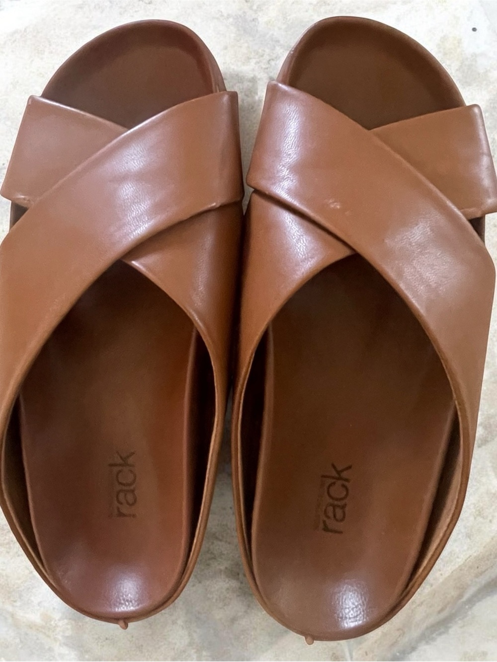 Rack Women’s Tan Cross-Band Slide Sandals
